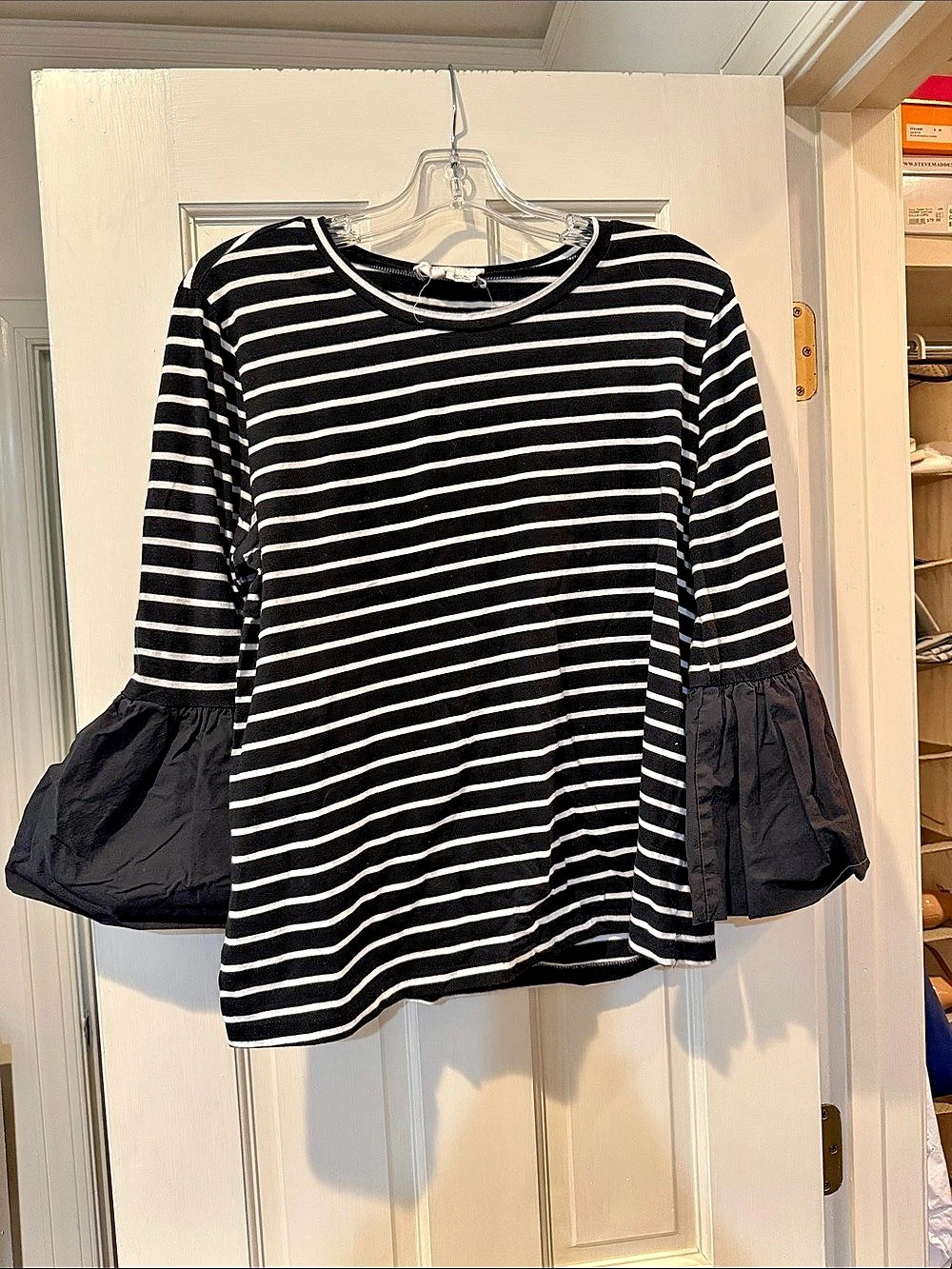 Striped Bell Sleeve Top in Black & White Like New